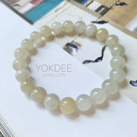 8.5mm A-Grade Natural Light Yellow Jadeite Beaded Bracelet No.190089