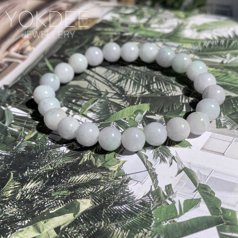 8.2mm A-Grade Natural Light Lavender Green Jadeite Beaded Bracelet No.190198B