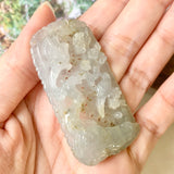 Icy A-Grade Grey Jadeite Pendant with Carvings (Cherry Blossom and Sparrows) No.170853