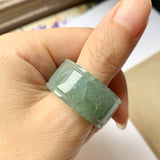 20.2mm A-Grade Natural Bluish Green Jadeite Archer Ring Band No.162250
