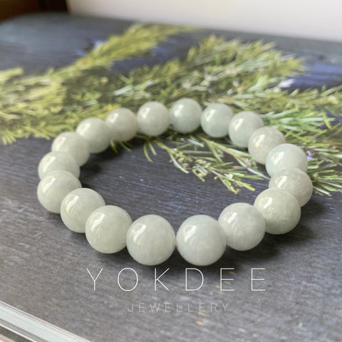 10mm A-Grade Natural Grey Jadeite Beaded Bracelet No.220568