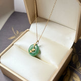 A-Grade Green Floral Imperial Green Jadeite Donut Bamboo Pendant (Dual Gold Tone) No.172612
