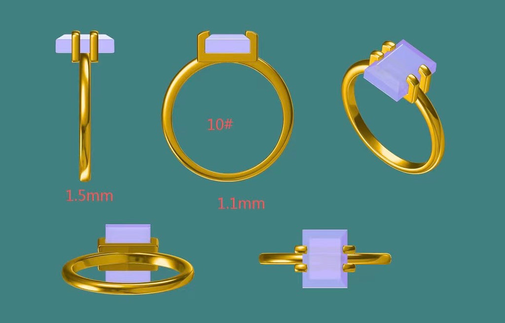 Setting Balance - Custom Bespoke Ring Bluish Lavender Jadeite Rectangle No.130240