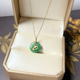 A-Grade Green Floral Imperial Green Jadeite Donut Bamboo Pendant (Dual Gold Tone) No.172612