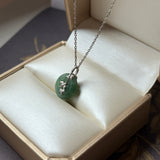 A-Grade Green Floral Imperial Green Jadeite Donut Bamboo Pendant (Dual Gold Tone) No.172613