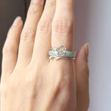 SOLD OUT: A-Grade Natural Blue Green Jadeite Joseon Dynasty Cherry Blossom Blooming Ring No.162429