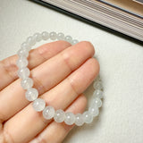 6.6mm Icy A-Grade White Jadeite Bracelet No.190465