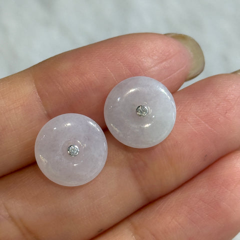 A-Grade Natural Pink Jadeite Donut Stud Earring (Clover Heart) No. 180476