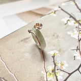 SOLD OUT: A-Grade Natural Blue Green Jadeite Joseon Dynasty Cherry Blossom Blooming Ring No.162429