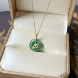 A-Grade Green Floral Imperial Green Jadeite Donut Bamboo Pendant (Dual Gold Tone) No.172613