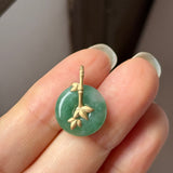 A-Grade Green Floral Imperial Green Jadeite Donut Bamboo Pendant (Dual Gold Tone) No.172613