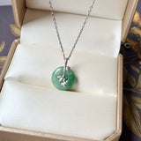 A-Grade Green Floral Imperial Green Jadeite Donut Bamboo Pendant (Dual Gold Tone) No.172613