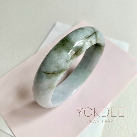 58.4mm A-Grade Natural Green Modern Round Bangle No. 600171