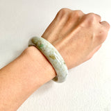 58.5mm A-Grade Natural Yellowish Green Modern Round Bangle No. 600170