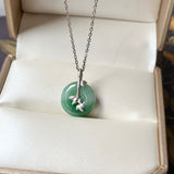 A-Grade Green Floral Imperial Green Jadeite Donut Bamboo Pendant (Dual Gold Tone) No.172612