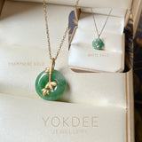 A-Grade Green Floral Imperial Green Jadeite Donut Bamboo Pendant (Dual Gold Tone) No.172613