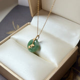 A-Grade Green Floral Imperial Green Jadeite Donut Bamboo Pendant (Dual Gold Tone) No.172613