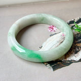 52.5mm A-Grade Natural Moss on Snow Jadeite Modern Round Bangle No.152199