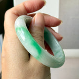 52.5mm A-Grade Natural Moss on Snow Jadeite Modern Round Bangle No.152199