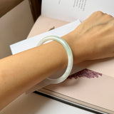 59.3mm A-Grade Natural Light Green Lavender Jadeite Traditional Round Slim Cut Bangle No.152116