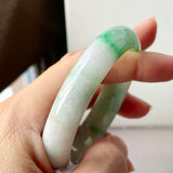 52.5mm A-Grade Natural Moss on Snow Jadeite Modern Round Bangle No.152199