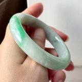 52.5mm A-Grade Natural Moss on Snow Jadeite Modern Round Bangle No.152199