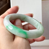 52.5mm A-Grade Natural Moss on Snow Jadeite Modern Round Bangle No.152199
