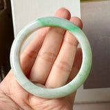 52.5mm A-Grade Natural Moss on Snow Jadeite Modern Round Bangle No.152199