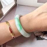 52.5mm A-Grade Natural Moss on Snow Jadeite Modern Round Bangle No.152199