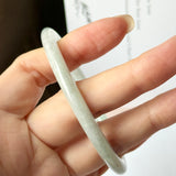 59.9mm A-Grade Natural Light Green Lavender Jadeite Traditional Round Slim Cut Bangle No.152117