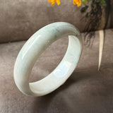 57.4mm A-Grade Natural White Bluish Green Jadeite Modern Round Bangle No. 600124