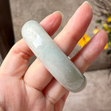 57.4mm A-Grade Natural White Bluish Green Jadeite Modern Round Bangle No. 600124