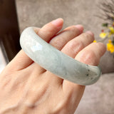 57.4mm A-Grade Natural White Bluish Green Jadeite Modern Round Bangle No. 600124