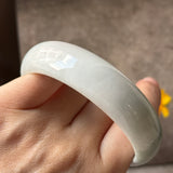 57.4mm A-Grade Natural White Bluish Green Jadeite Modern Round Bangle No. 600124