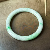 55.9mm A-Grade Natural Green Floral Jadeite Traditional Round Bangle No.  152200