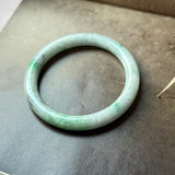 55.9mm A-Grade Natural Green Floral Jadeite Traditional Round Bangle No.  152200