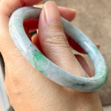 55.9mm A-Grade Natural Green Floral Jadeite Traditional Round Bangle No.  152200