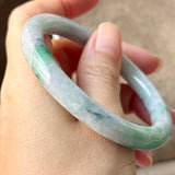 55.9mm A-Grade Natural Green Floral Jadeite Traditional Round Bangle No.  152200