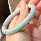55.9mm A-Grade Natural Green Floral Jadeite Traditional Round Bangle No.  152200