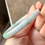 55.9mm A-Grade Natural Green Floral Jadeite Traditional Round Bangle No.  152200