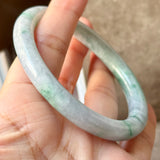 55.9mm A-Grade Natural Green Floral Jadeite Traditional Round Bangle No.  152200
