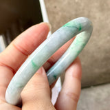 55.9mm A-Grade Natural Green Floral Jadeite Traditional Round Bangle No.  152200