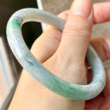 55.9mm A-Grade Natural Green Floral Jadeite Traditional Round Bangle No.  152200