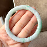 55.9mm A-Grade Natural Green Floral Jadeite Traditional Round Bangle No.  152200