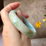 54.6mm A-Grade Natural Green Yellow Jadeite Modern Round Bangle No.151826