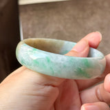 54.6mm A-Grade Natural Green Yellow Jadeite Modern Round Bangle No.151826