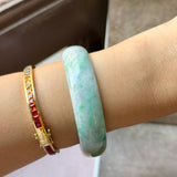54.6mm A-Grade Natural Green Yellow Jadeite Modern Round Bangle No.151826