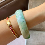 54.6mm A-Grade Natural Green Yellow Jadeite Modern Round Bangle No.151826