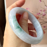 60.5mm A-Grade Natural Lavender Bluish Green Jadeite Modern Round Bangle No.  152202