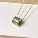 SOLD OUT: A-Grade Floral Green Jadeite Gold Rim Barrel No.172418